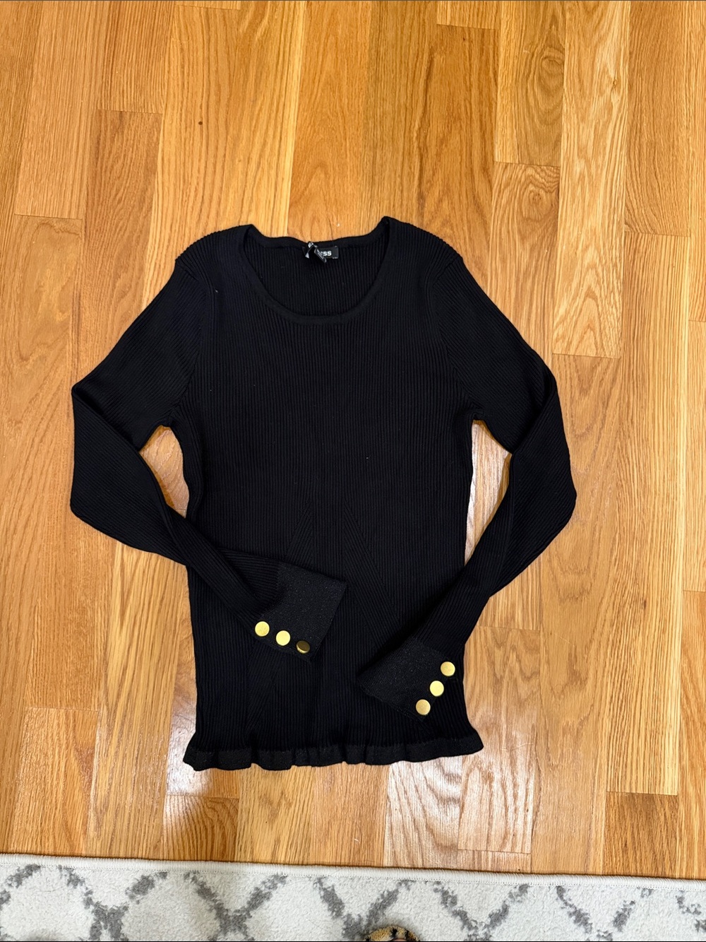 Express Black Ribbed Long Sleeve Top with Gold Cuff Buttons barely worn